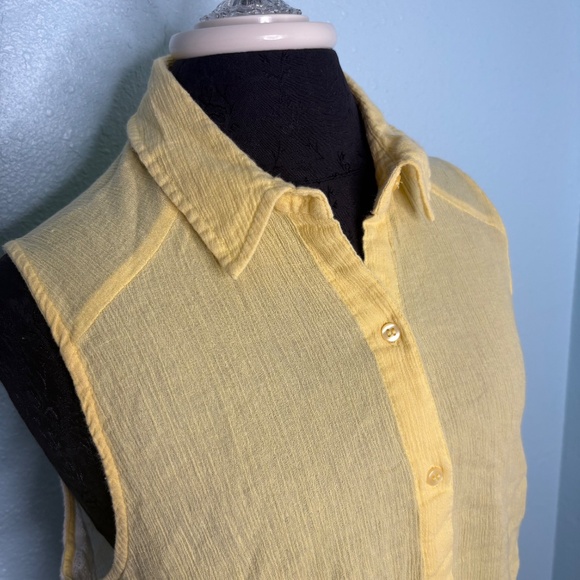 True Freedom Juniors Yellow White Blouse Tank Top Shirt - Picture 4 of 10